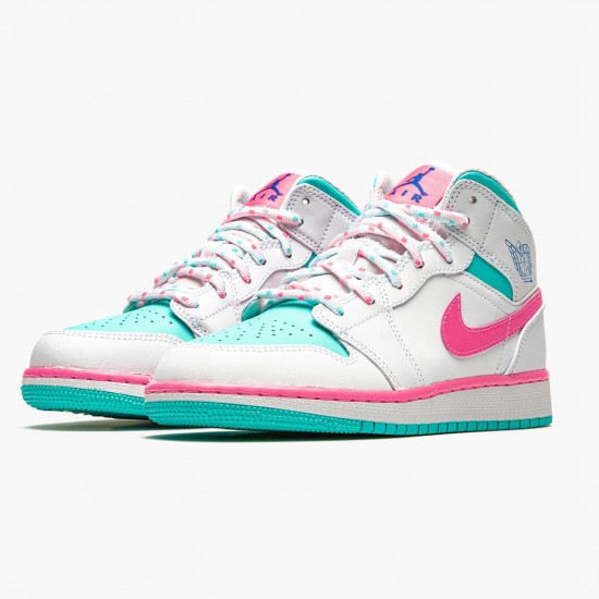 Air Jordan 1 Mid Digital Pink Womens White/Digital Pink-Aurora Gree 555112 102 AJ1 Jordan