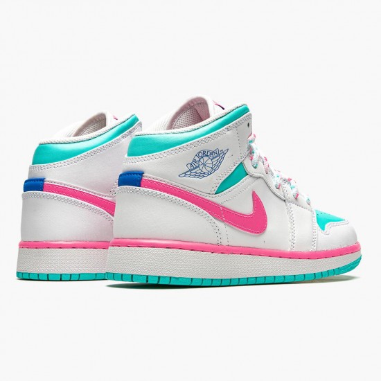 Air Jordan 1 Mid Digital Pink Womens White/Digital Pink-Aurora Gree 555112 102 AJ1 Jordan