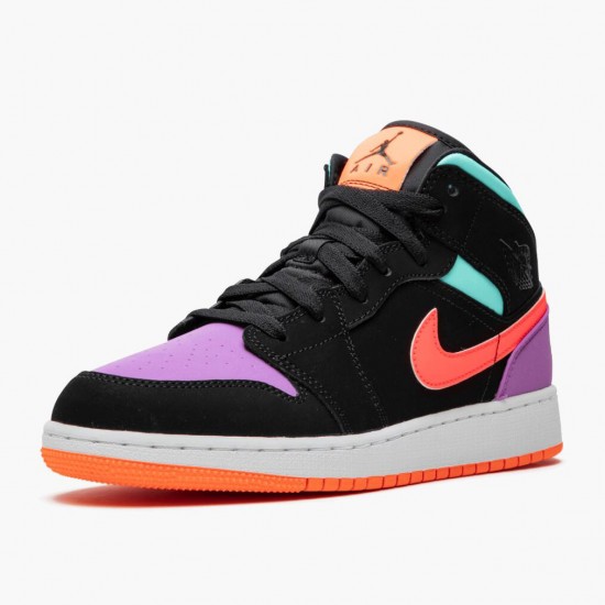 Air Jordan 1 Mid Candy Black/Total Orange 554725 083 AJ1 Jordan