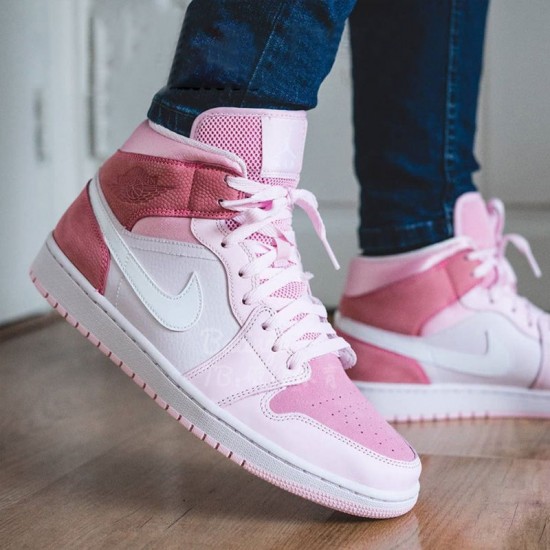 Air Jordan 1 Mid "Digital Pink" Digital Pink/White-Pink Foam-Sail CW5379 600 Womens AJ1 Jordan