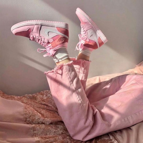 Air Jordan 1 Mid Digital Pink Digital Pink/White-Pink Foam-Sail CW5379 600 Womens AJ1 Jordan