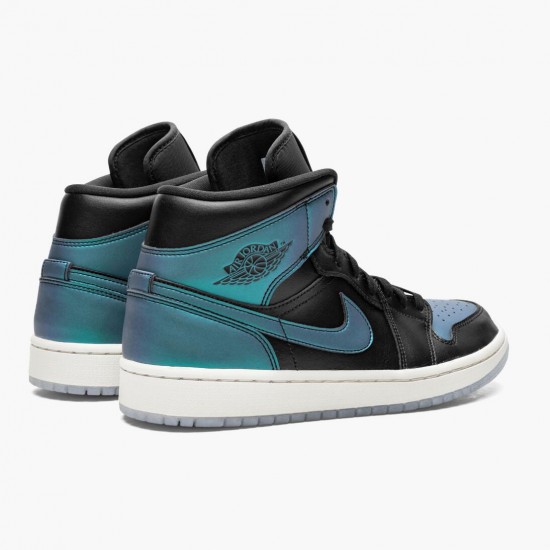 Air Jordan 1 Mid Iridescent Black Black/Pale Ivory-Multi-Color BQ6472 009 AJ1 Jordan