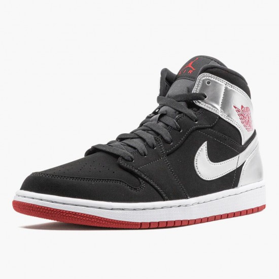 Air Jordan 1 Mid "Johnny Kilroy" Black/Gym Red-Metallic Silver 554724 057 AJ1