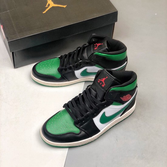 Air Jordan 1 Mid Pine Green Black/Gym Red-White-Pine Green 554724 067 AJ1