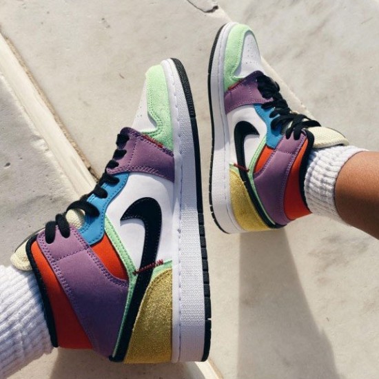Air Jordan 1 Mid SE "Multicolor" White/Black/Lightbulb/Team Ora CW1140 100 AJ1