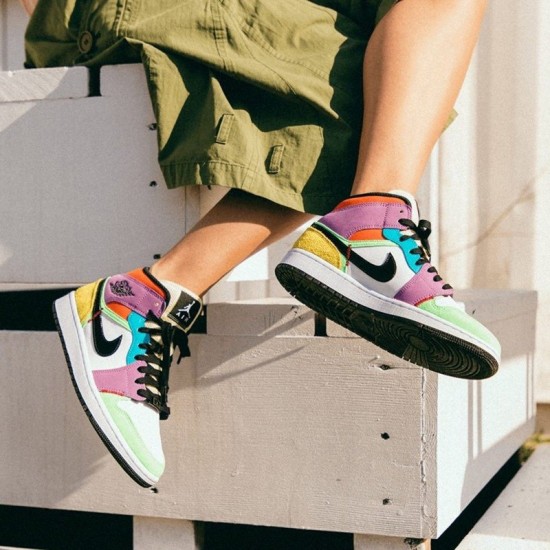 Air Jordan 1 Mid SE "Multicolor" White/Black/Lightbulb/Team Ora CW1140 100 AJ1