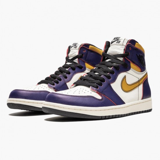 Air Jordan 1 Retro High OG Defiant SB "LA to Chicago" Purple/Sail-University Gold-Bl CD6578 507 AJ1 Jordan