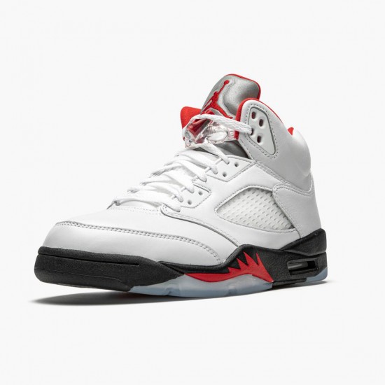 Air Jordan 5 Retro "Fire Red Silver Tongue" True White/Fire Red-Black DA1911 102 AJ5 Jordan