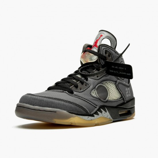OFF-WHITE x Air Jordan 5 Retro SP 'Muslin' Black/Muslin-Fire Red CT8480 001 AJ5
