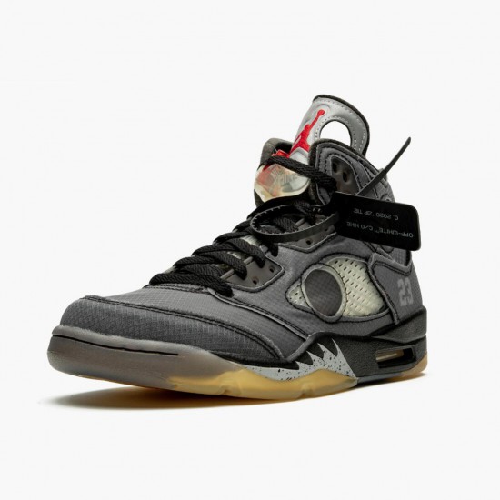 OFF-WHITE x Air Jordan 5 Retro SP Muslin Black/Muslin-Fire Red CT8480 001 AJ5