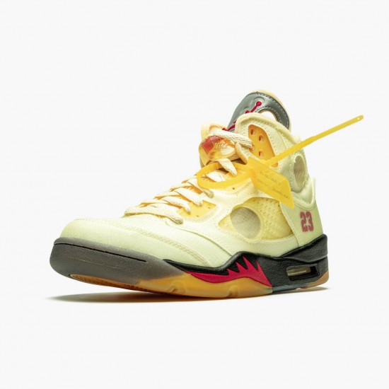 OFF-WHITE x Air Jordan 5 Retro Sail Sail/Fire Red-Muslin-Black DH8565 100 AJ5 Jordan