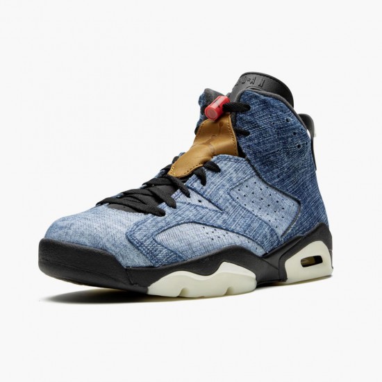 Air Jordan 6 RetroWashed Denim 384664 060 Black-Sail/Varsity Red AJ6 Black Jordan